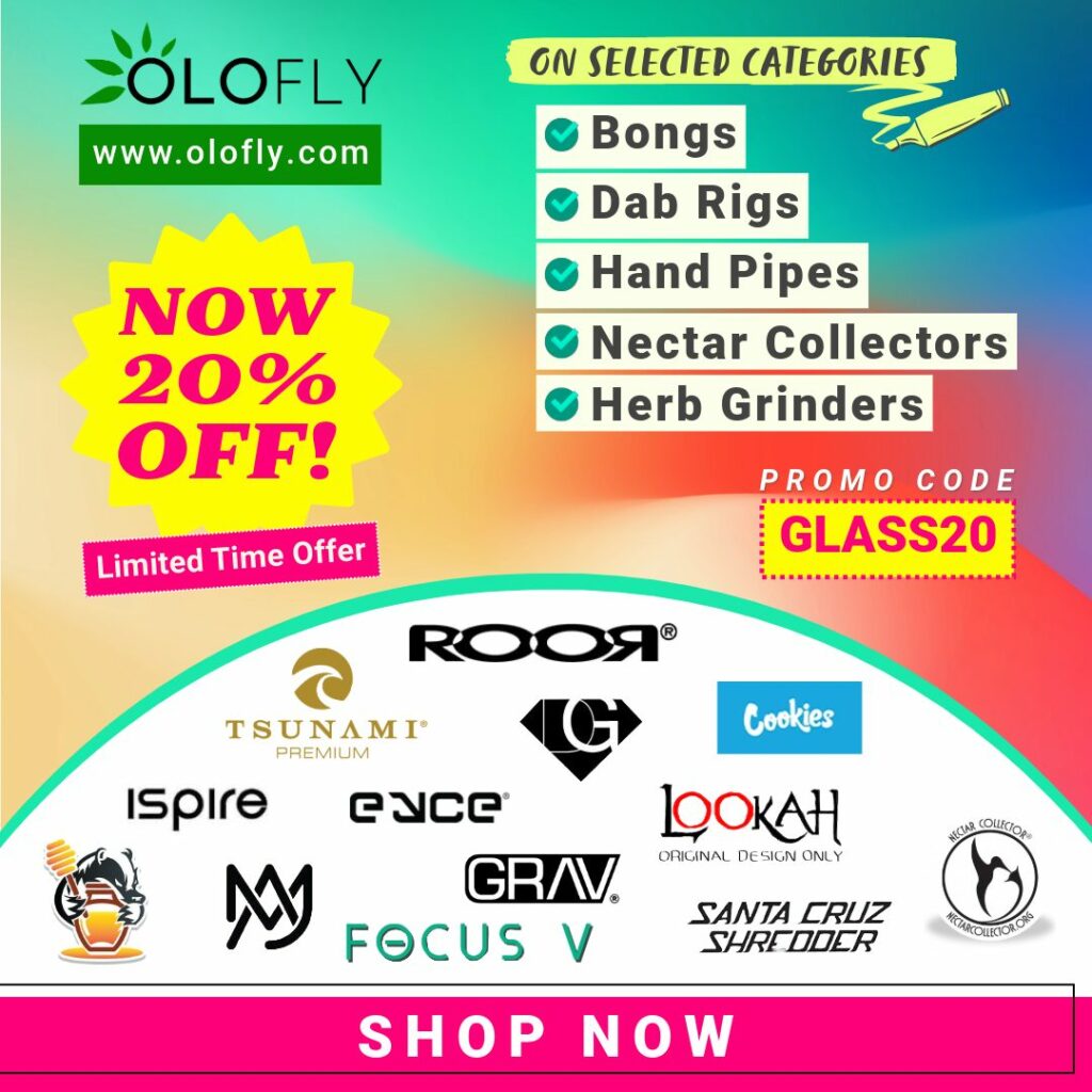 Olofly Banner - Save 20% on selected categories: Bongs, Dab Rings, Hand Pipes, Nectar collectors, Herb Grinders.