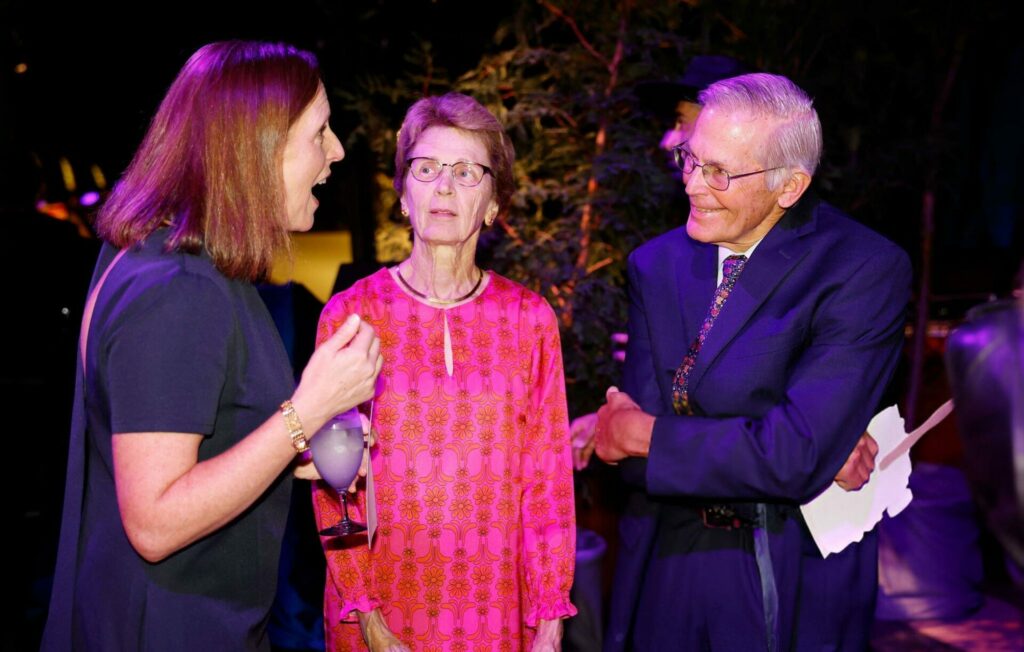 BENTONVILLE, ARKANSAS - SEPTEMBER 14: (L-R) A guest, Lynne McNabb Walton and Jim Walton attend A Dance With The Light at Crystal Bridges Museum of American Art on September 14, 2023 in Bentonville, Arkansas. (Photo by Wesley Hitt/Getty Images)